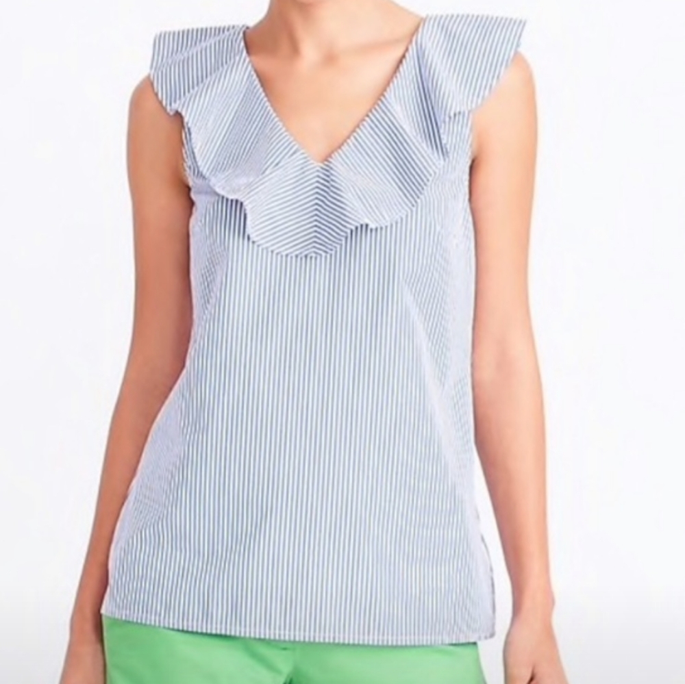 JCrew Sleeveless Blue Seersucker Blouse Size 10